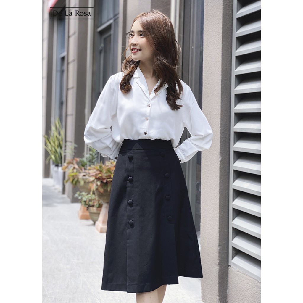 [Mã WABRLOW5 giảm 15% đơn 300K] Chân Váy Công Sở Đen Dáng Dài Nút Bọc - De La Rosa | BigBuy360 - bigbuy360.vn