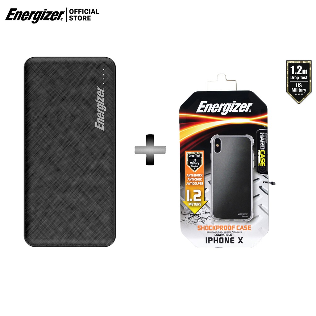 Combo sạc dự phòng 10,000mAh UE10053 + Ốp lưng chống sốc 1.2m cho iPhone X (trong suốt Energizer HC )- ENCMA12IP8TR