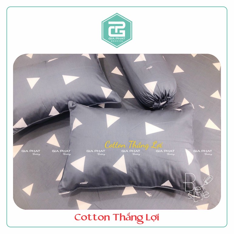 Bộ ga gối Thắng lợi cotton 100% hàng chuẩn có in logo mẫu tam giác xám