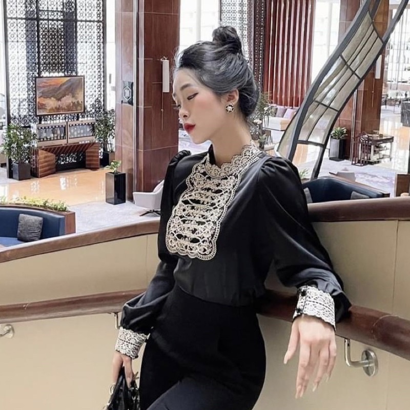 Áo lụa cổ đính cườm thủ công G469 đẹp sang chảnh độc đáo khó đụng hàng - GEM Fashion