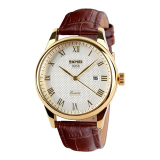 Đồng hồ nam dây da cao cấp SKMEI 9058 gold
