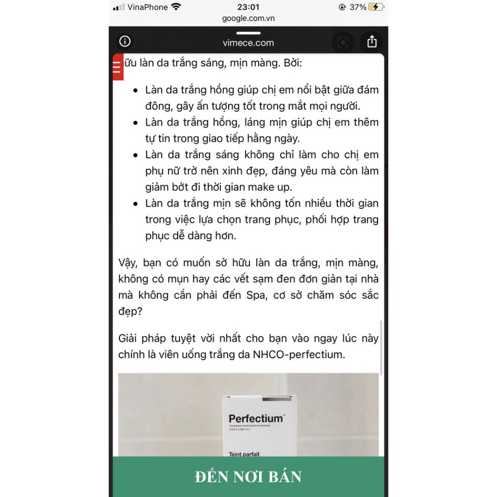 Viên uống trắng da NHCO - Perfectium mờ thâm, giảm tàn nhang hàng Pháp