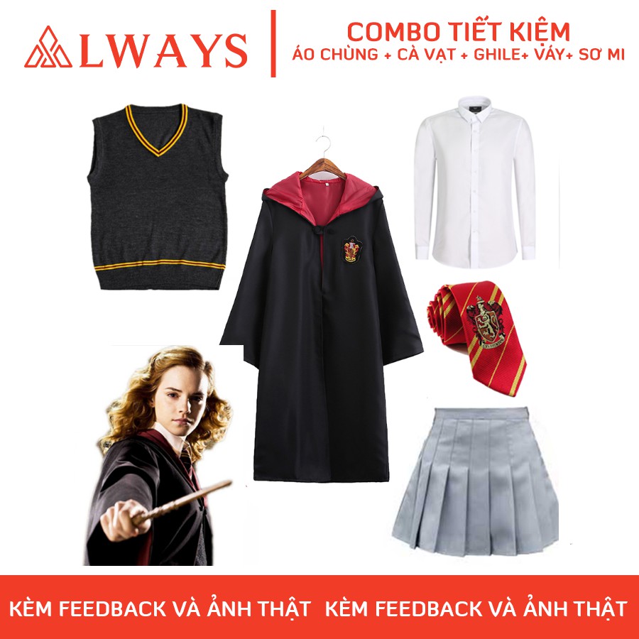 Áo choàng Harry Potter kèm cà vạt, sơ mi, ghile và váy - Trang phục Phù thuỷ hoá trang Harry Potter