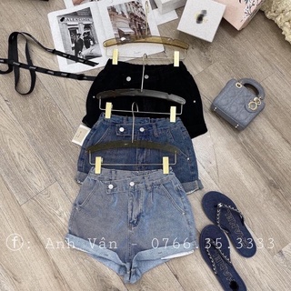 QNU171 - QUẦN SOOC JEANS NỮ GẤP GẤU CẠP LỆCH 2 KHUY