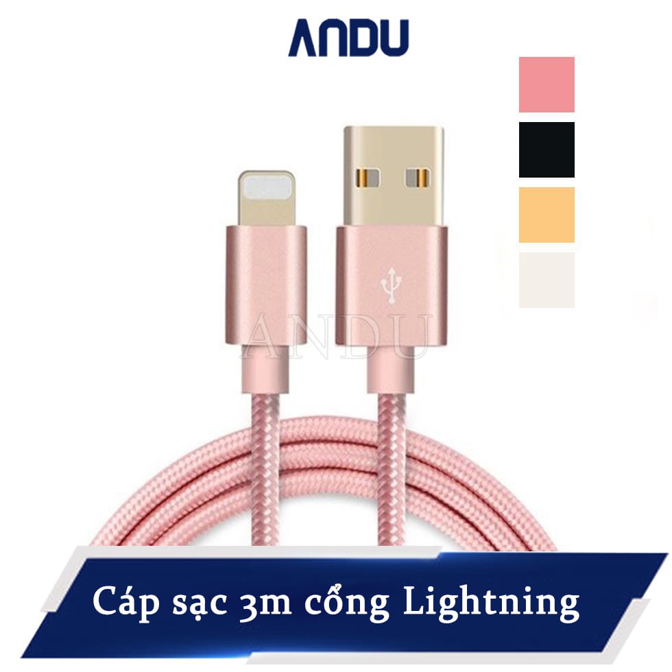 Dây Sạc ĐT IPBọc Dây Dù Dài 3 Mét Chống Rối Chống Đứt