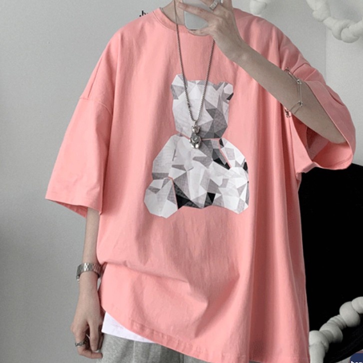 Áo thun tay ngắn in hình gấu thời trang phong cách Hàn Quốc Áo thun unisex xu hướng cổ tròn áo phông siêu đẹp áo thể thao nam from rộng áo thun mỹ