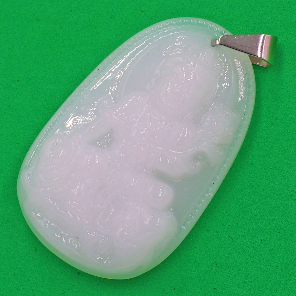 Mặt dây chuyền Phổ Hiền Bồ Tát đá tự nhiên trắng 4.3cm - Phật bản mệnh tuổi Thìn, Tỵ - Tặng kèm móc inox