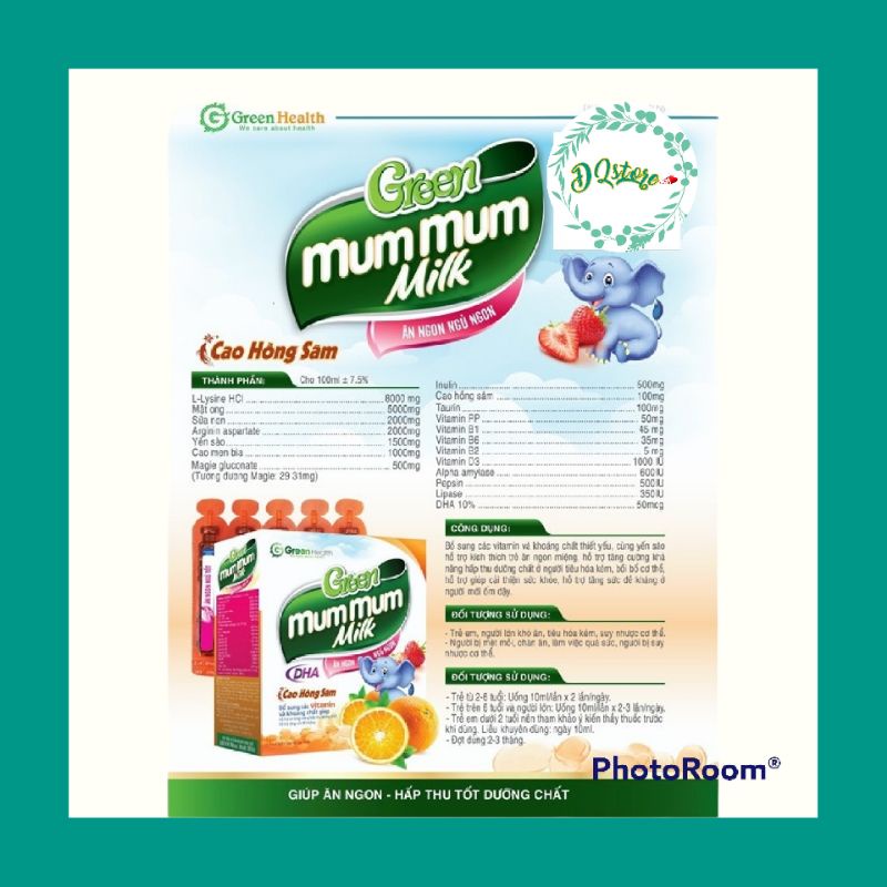 GREEN MUMMUM MILK  - hộp 20 ống, giúp bé yêu ăn ngon, ngủ ngoan, tăng sức đề kháng