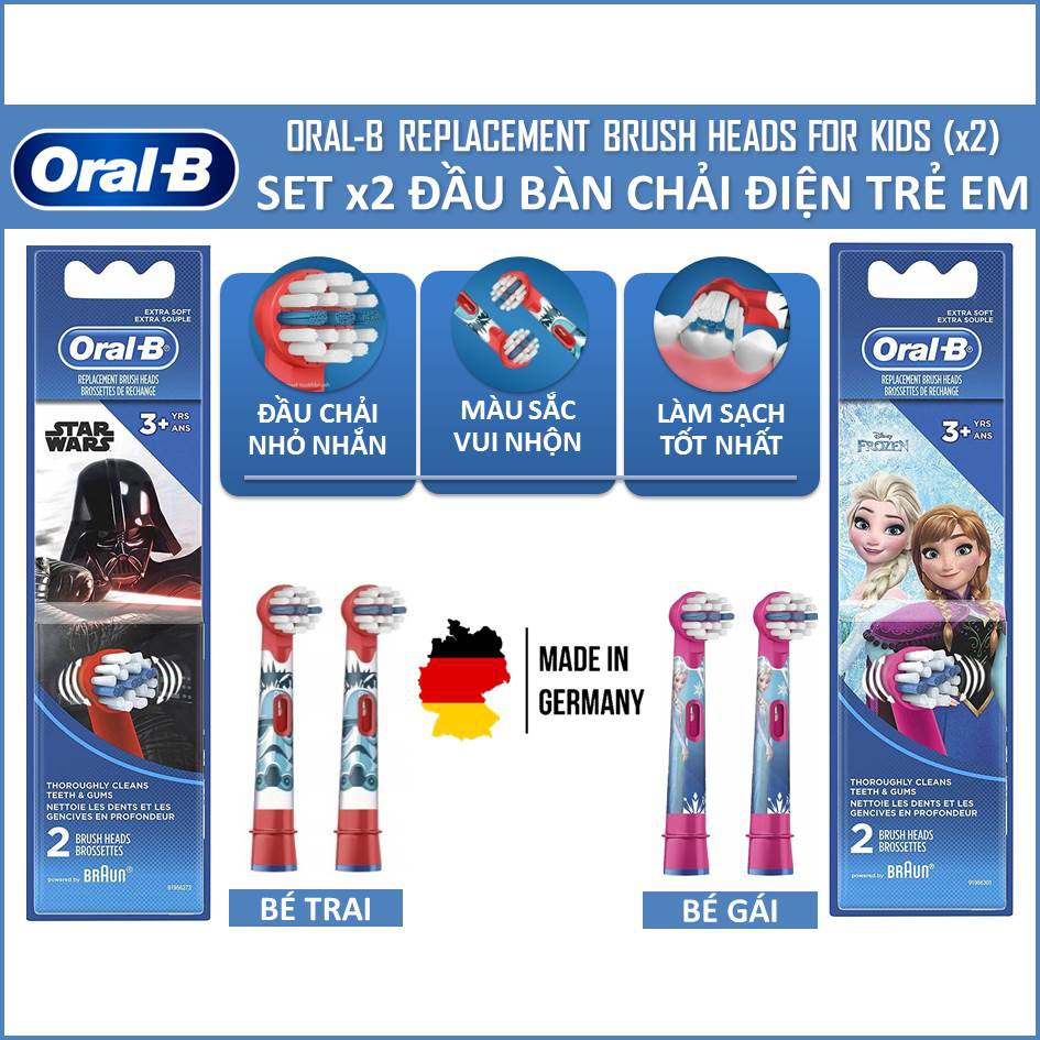 Đầu Bàn Chải Điện Oral-B Trẻ Em - Bé trai (Stars War/Spider-Man/Car) & Bé gái (Frozen/Princess/Minnie) [Made in Germany]