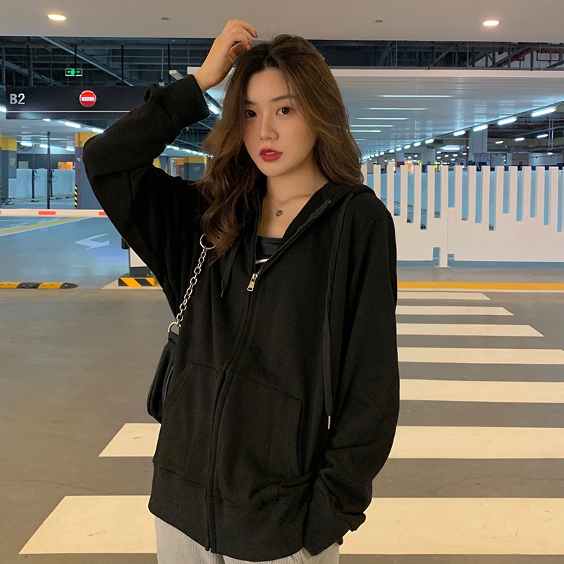 SUXI Áo Khoác Thể Thao Tay Dài Dáng Rộng Phối Khóa Kéo Phong Cách Hàn Quốc Thời Trang Cá Tính Cho Nữ