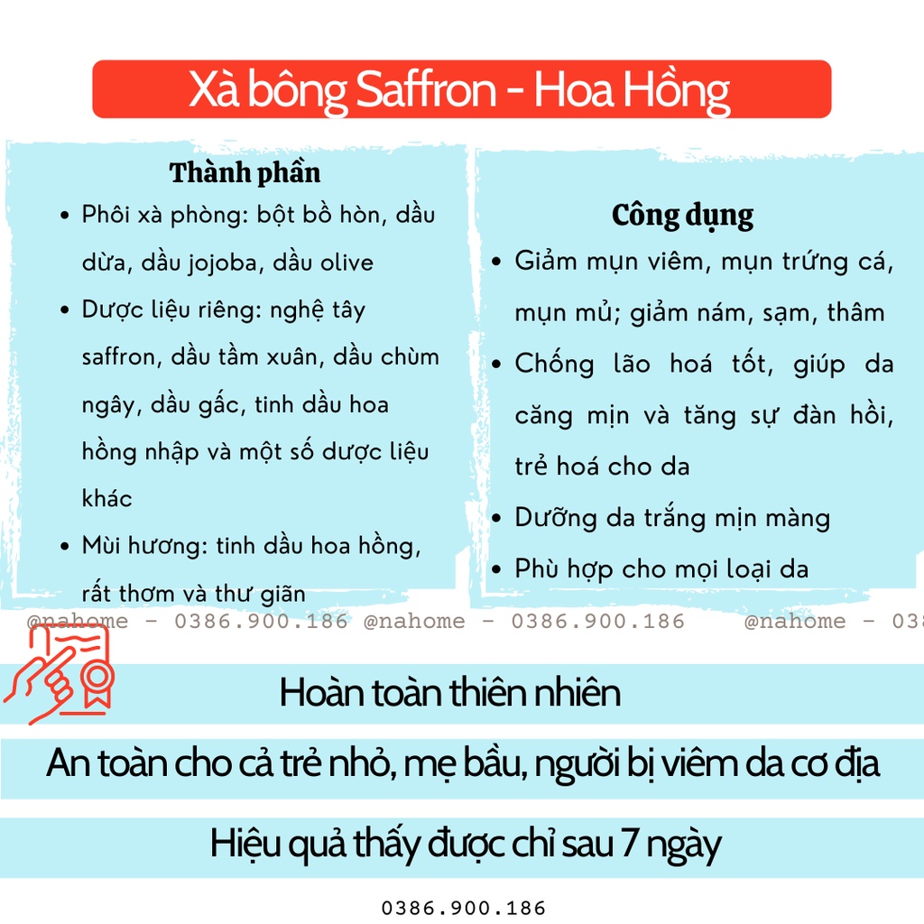 Xà bông nghệ tây Saffron Hoa Hồng dưỡng da Xà phòng bồ hòn bếp xanh handmade 120gr