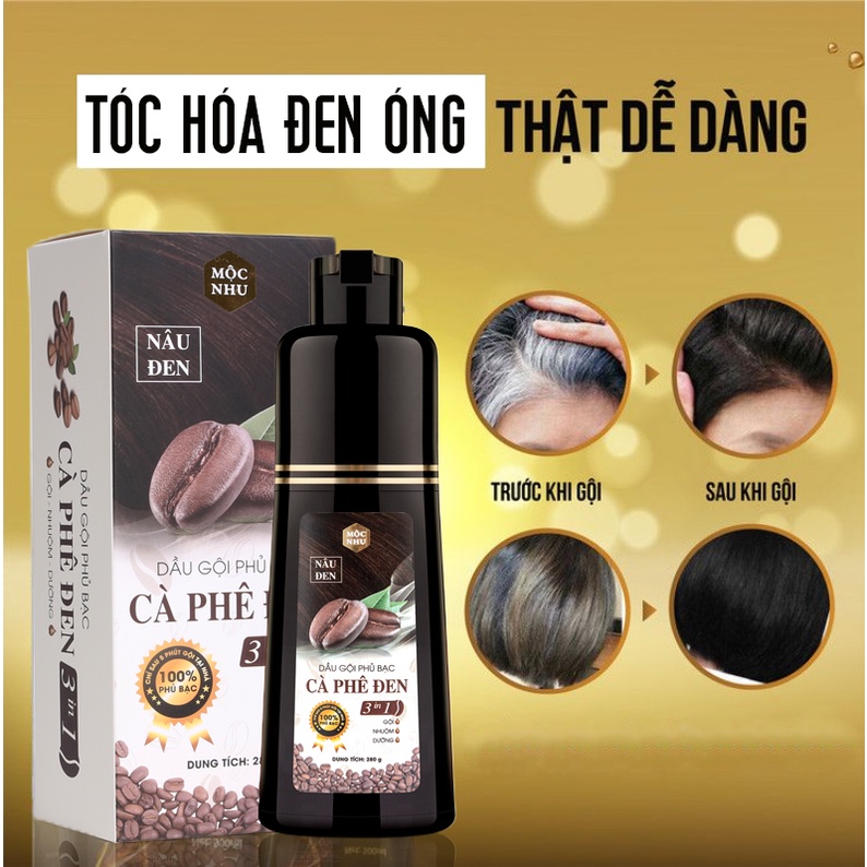 [Mộc Nhu] Dầu gội phủ bạc Cà Phê Đen Mộc Nhu - Màu Nâu Đen &amp; Dầu gội Dưỡng Nhuộm Mộc Nhu