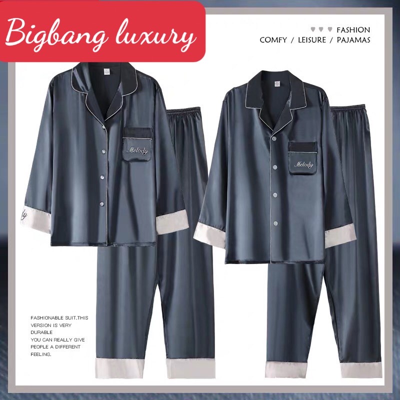 Bộ ngủ Pyjama Bigbang Luxury dài tay Melody chất lụa đẹp mặc đôi dành cho nam và nữ - Đồ mặc nhà sang chảnh