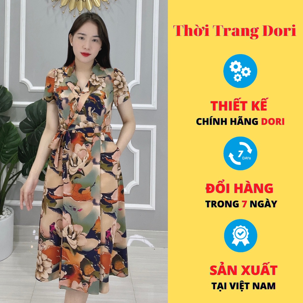 Đầm Trung Niên Cổ Vest Sang Trọng Thiết Kế Cao Cấp - Thương Hiệu Dori - DP131 (Có Video, Ảnh Thật, Có Big Size))
