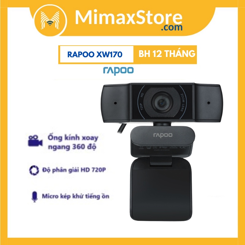 [Hoả Tốc - HCM] Webcam Rapoo XW170 Full HD 720p Tích Hợp Micro | Mimax Store I Bảo Hành 24 Tháng