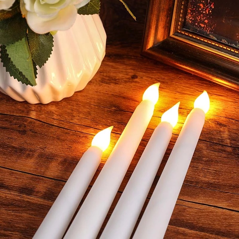 3D Flickering Wick Dinner Ornament Electronic Flameless Candles LED Candle Lamp Long Pole Candle Lights Scene Party Props Romantic Wedding Confession Christmas Halloween Decor