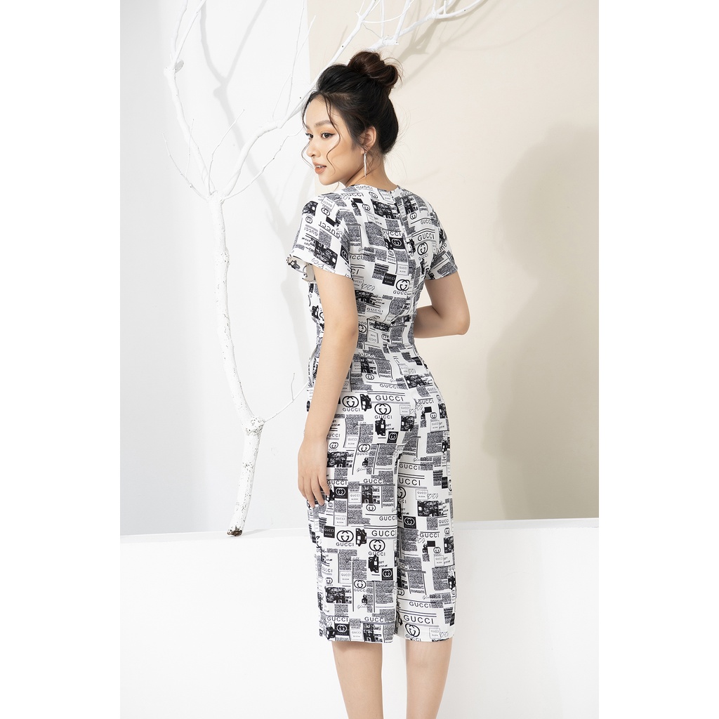 Jumpsuit Nữ Thiết Kế Luperi LFJ769 Tay Ngắn Kết Hợp Quần lửng ống suông họa tiết độc đáo