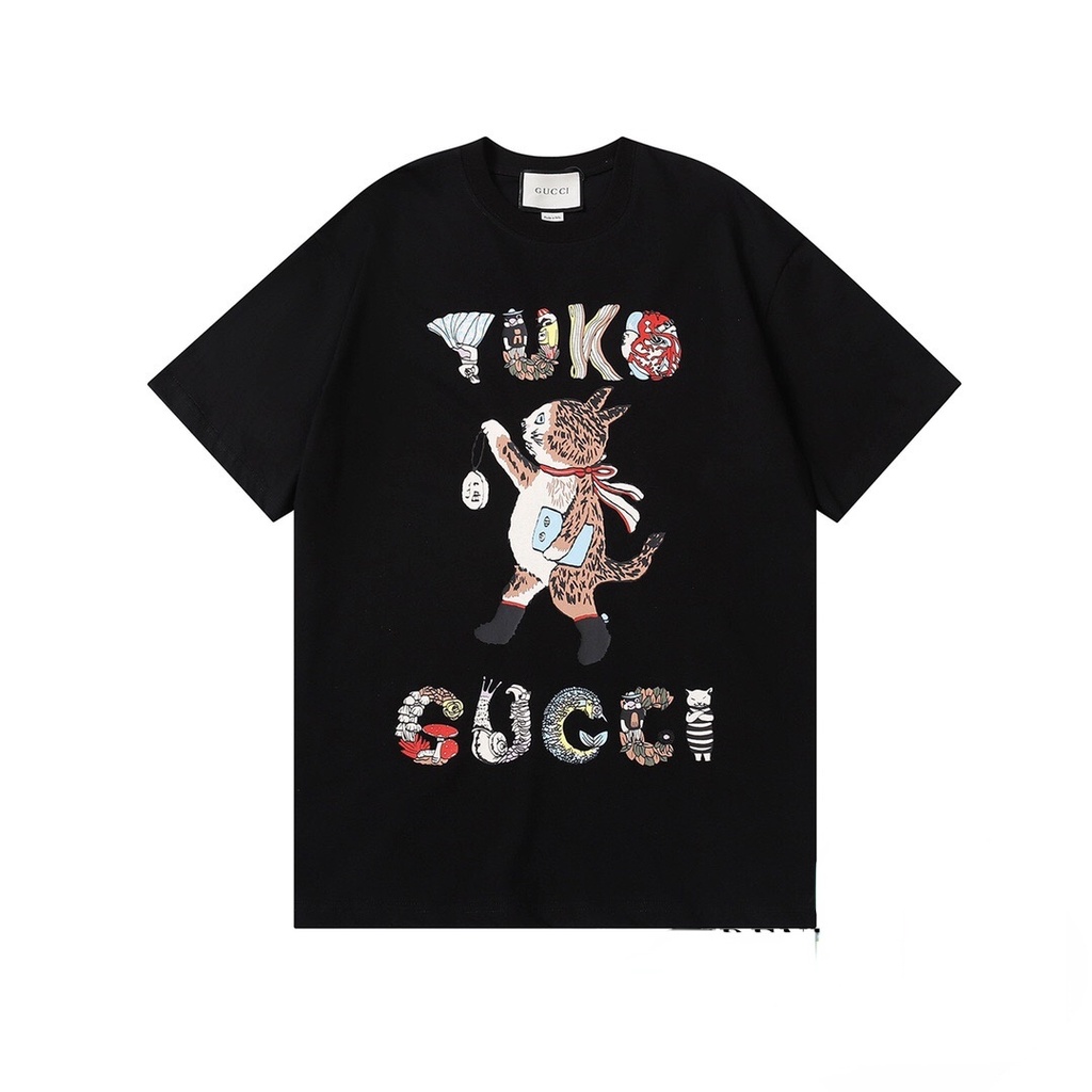Áo Thun Tay Ngắn Dáng Rộng In Hình Mèo Gucci Cá Tính Cho Nam Và Nữ