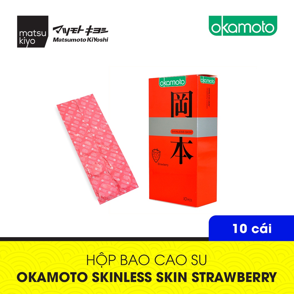 [Mã BMBAU50 giảm 7% đơn 99K] Bao Cao Su Okamoto Skinless Skin Strawberry Hương Dâu matsukiyo