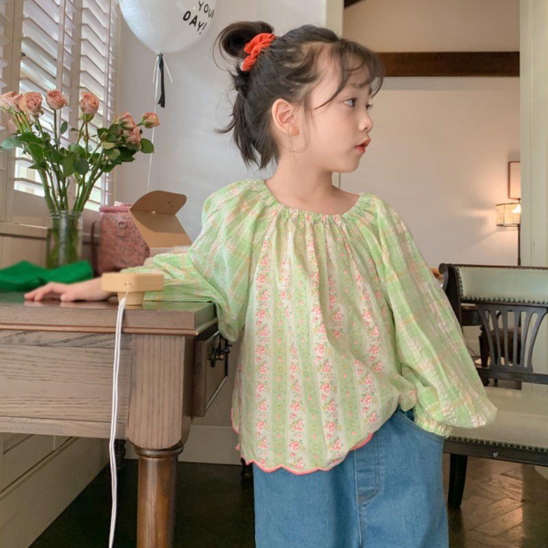 Áo Sơ Mi Chiffon Cổ Tròn Kẻ Sọc In Hoa Thắt Nơ Lưng Phong Cách Hàn Quốc Thời Trang Xuân Thu Cho Nữ