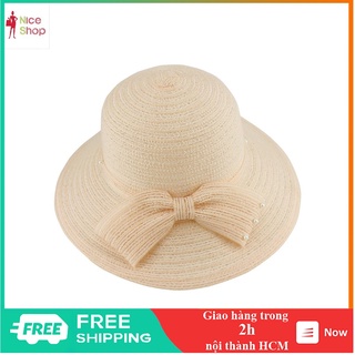 Mũ rộng vành cho nữ chất thô nơ đính trân châu - TT0307