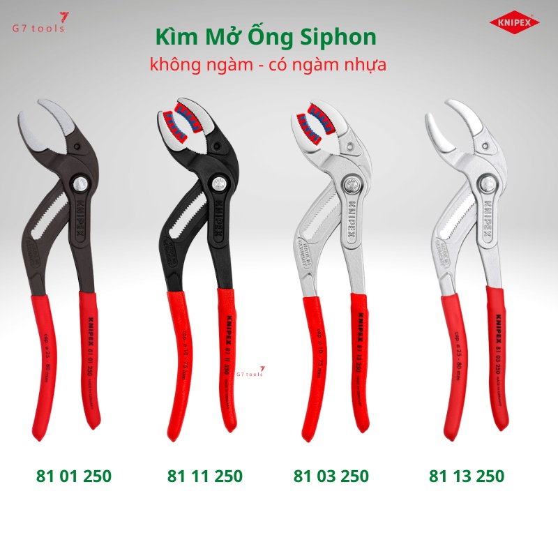 Kìm Knipex Mở Ống Siphon 81 01 250/ 81 11 250/ 81 03 250/ 81 13 250 & Ngàm 81 19 250 V02