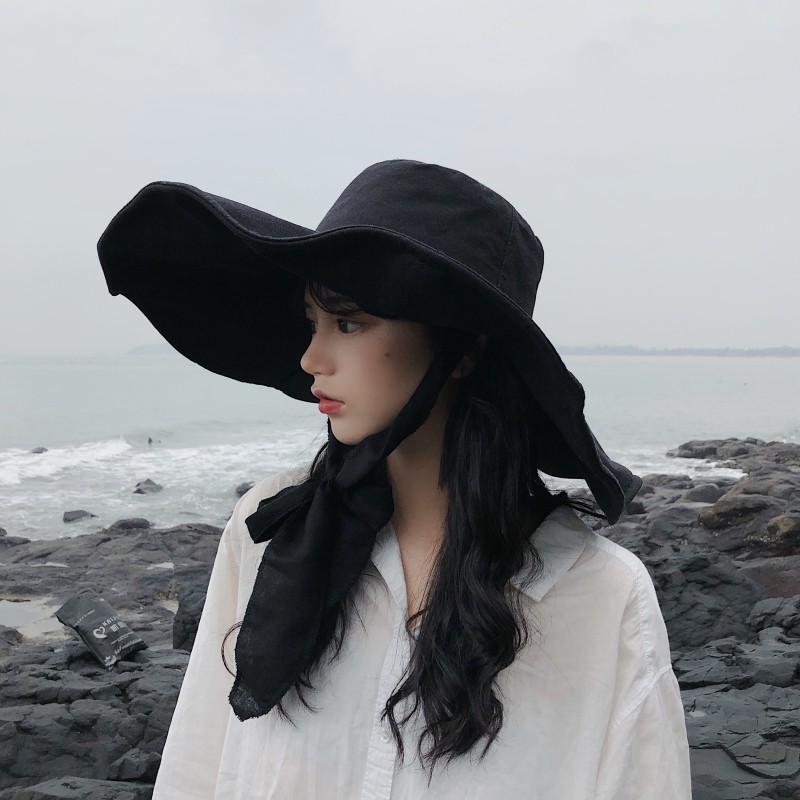 Nón Tai Bèo Vành Rộng 15cm Màu Sắc Đơn Giản Gấp Gọn Thời Trang Mùa Hè Phong Cách Nhật Bản