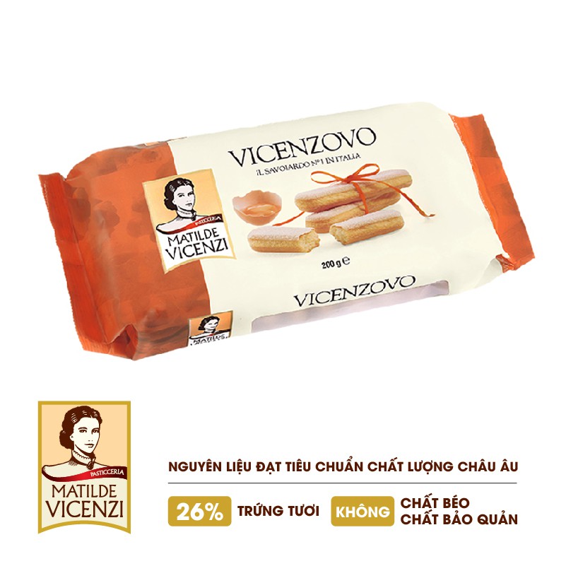 Bánh Ladyfingers Vicenzovo Vicenzi Ý 200g làm từ trứng tươi, nguyên liệu làm bánh Tiramisu