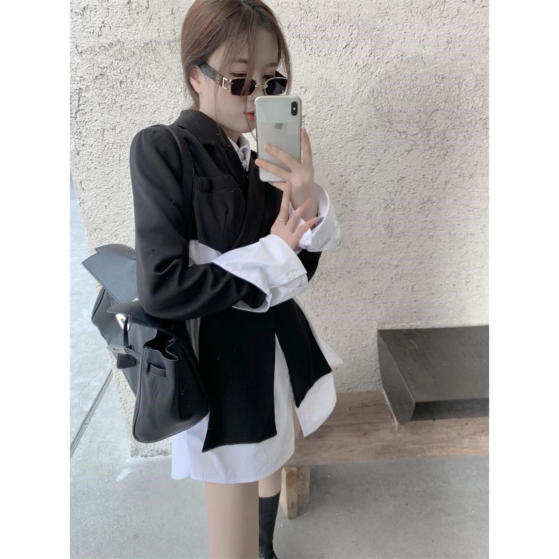 Set Áo Vest Croptop tay dài kèm áo sơ mi Phong Cách Ulzzang 2 lớp áo chất mền mại