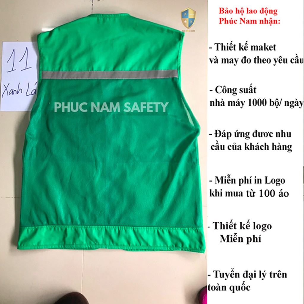 Áo bảo ghi lê phản quang màu xanh lá, áo ghi lê, đồng phục kỹ sư, BHLĐ Phúc Nam