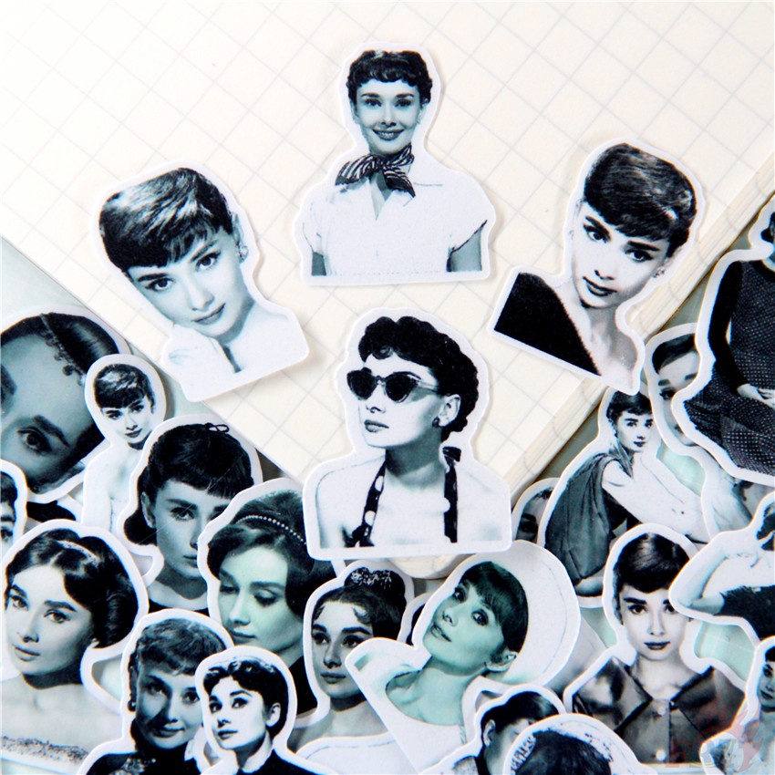★★★ Audrey Hepburn Q-1 Classical Black &amp; White Diary Manual Stikers ★★★ 50pcs/set DIY Fashion Album Decor Stikers