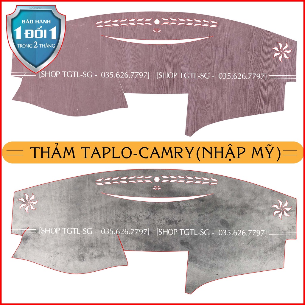 [Camry LE2.0 2008-2014] Thảm Taplo oto loại da vân gỗ,da cacbon,da nỉ đen và nhung lông cừu dày 3 lớp