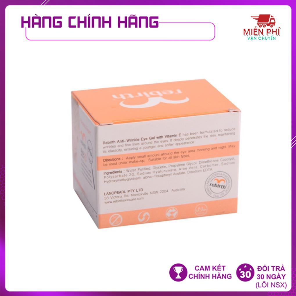 Gel dưỡng chống nhăn, chống thăm quầng mắt giàu Vitamin E Rebirth - 30ml - Úc