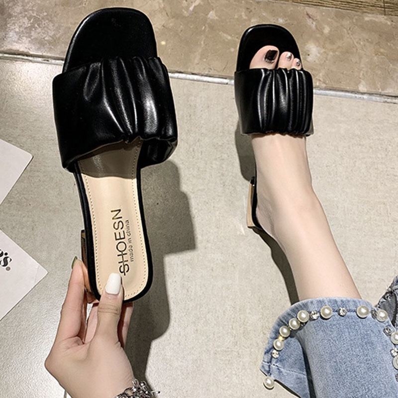 Dép XIELUAIZTA gót thấp dày mũi vuông thời trang Hàn Quốc cổ điển cho nữ