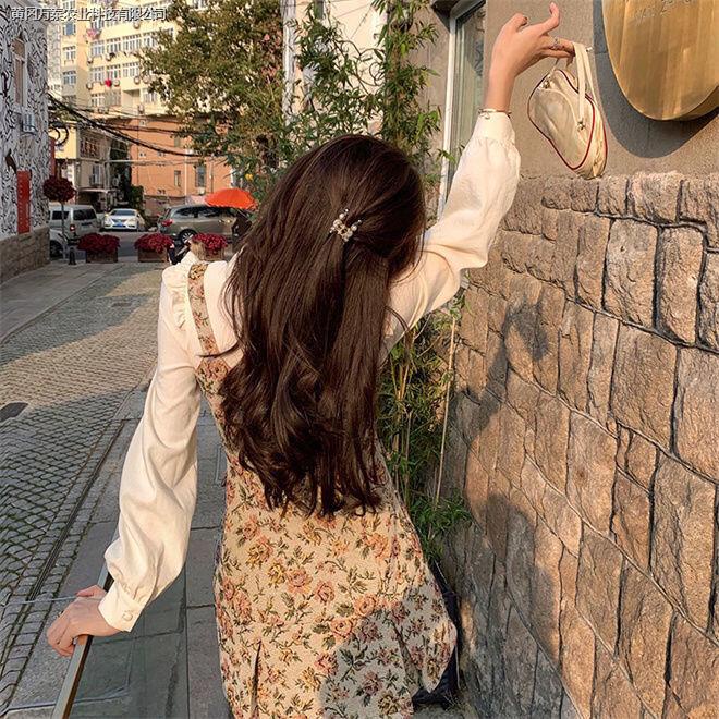 Đầm Sơ Mi Giả Hai Mảnh Họa Tiết Hoa Phong Cách Retro Cho Nữ