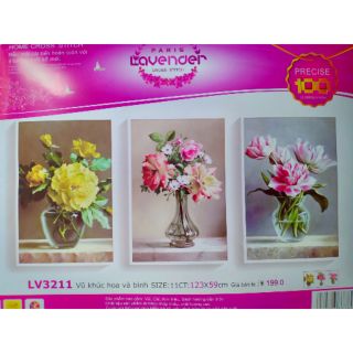 Tranh thêu bình hoa 3bức- chưa thêu