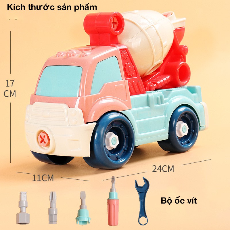 Bộ đồ chơi lắp ráp mô hình xe trộn bê tông công trình KAVY với kết hợp của nhiều màu sắc, nhựa nguyên sinh