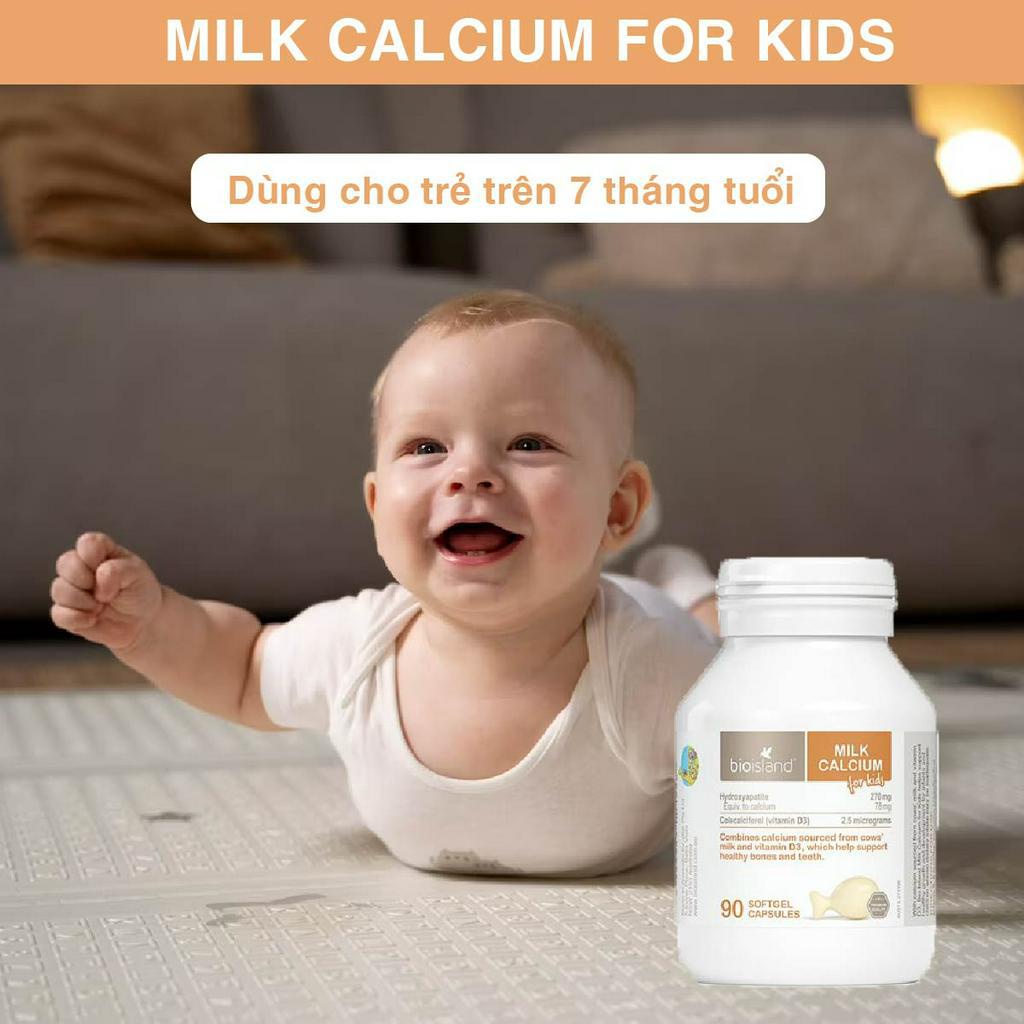 Viên uống cho bé giúp chắc khỏe hệ xương và răng Bioisland Milk Calcium For Kids 90 viên của Úc
