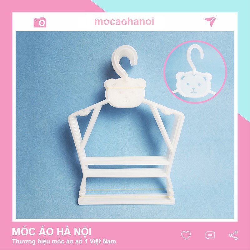 Set 10 Móc Treo Quần Áo Trẻ Em, móc bộ cổ xoay trẻ em size nhỏ hình mặt chú gấu đáng yêu