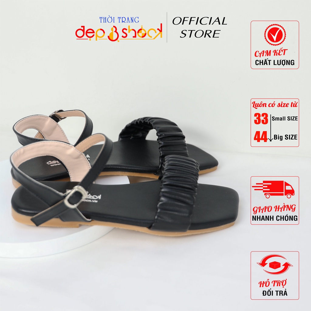 Sandal quai ngang bèo nhún đế bệt cao cấp có Big Size 42 43 thời trang Depvashock