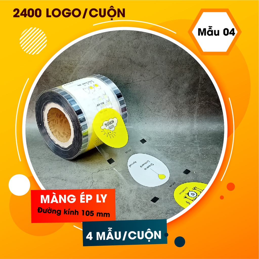 Cuộn màng ép cốc nhựa, màng ép ly nhựa, màng dập cốc in sẵn 2400 logo/cuộn dùng cho cốc 300 ml, 500 ml, 700 ml