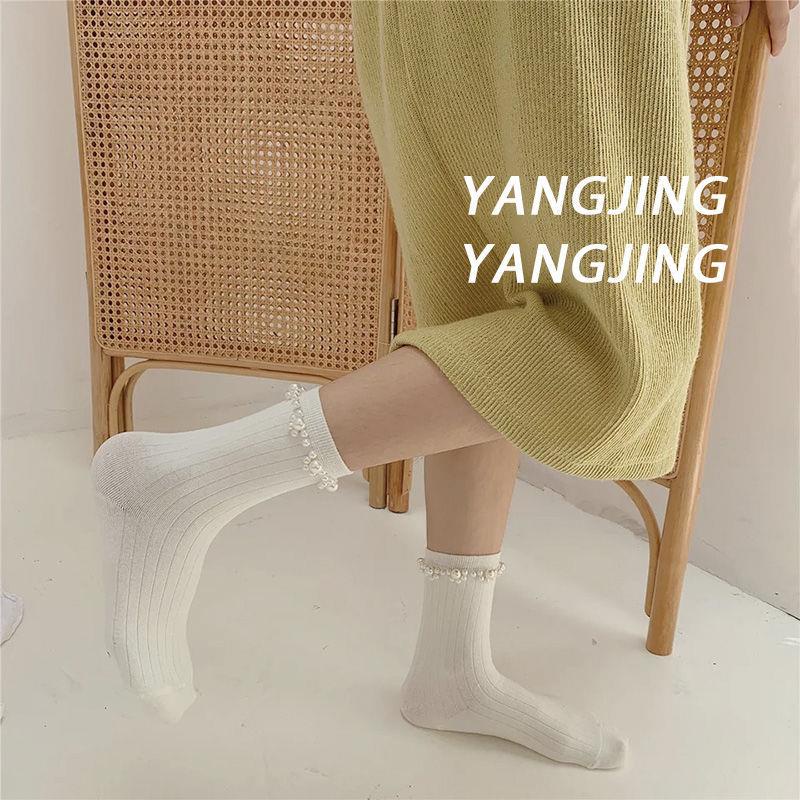 Vớ Cotton nguyên chất viền ren đính ngọc trai phong cách Nhật Bản dễ thương 16