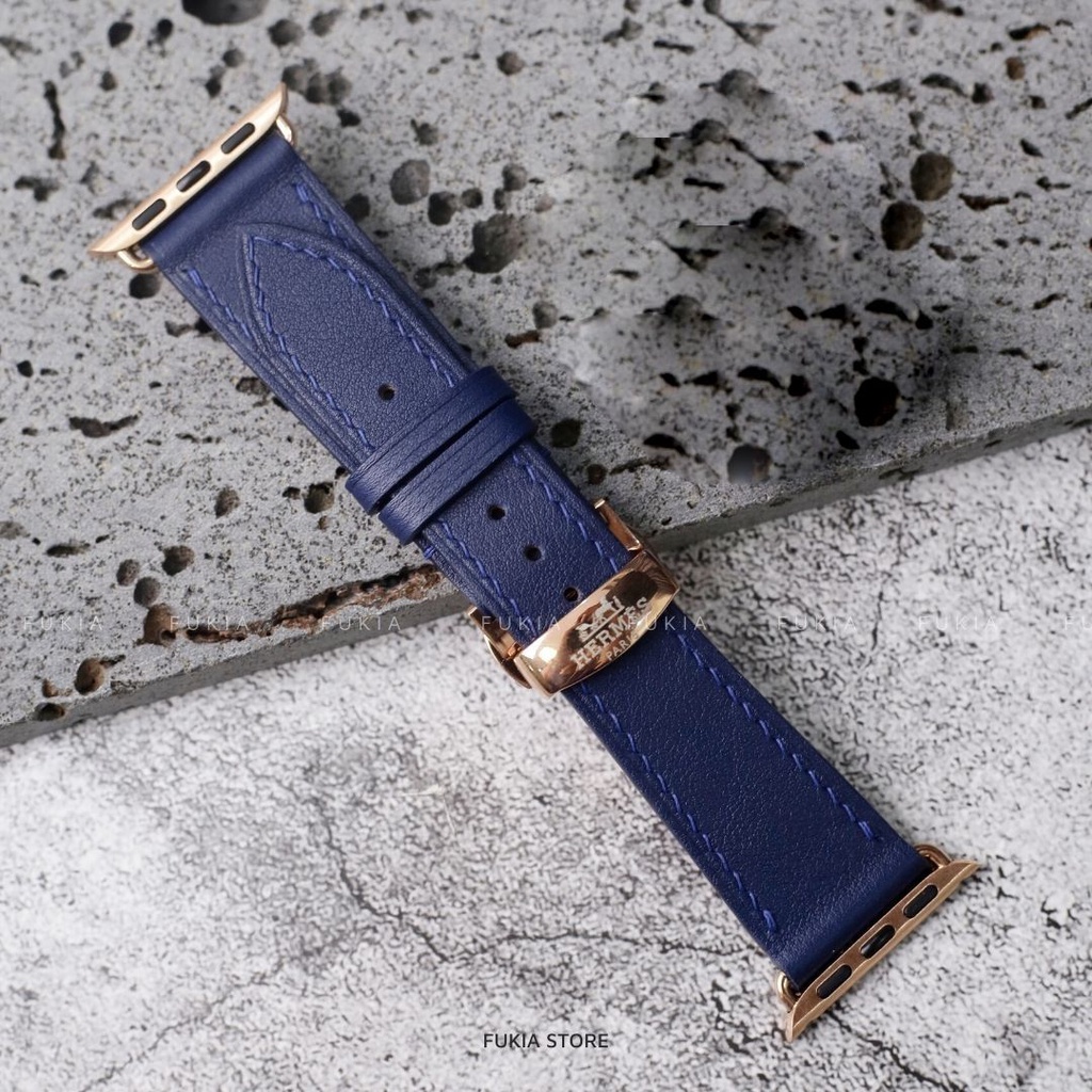 Dây da thủ công Swift Xanh Navy dành cho Apple Watch, đồng hồ thông minh, đồng hồ cơ DDTC114