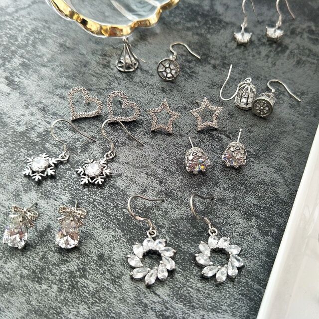 {Hàng Sẵn} Khuyên tai Bạc 925 mẫu đính đá kim cương nhân tạo sang trọng trẻ trung đa dạng mẫu