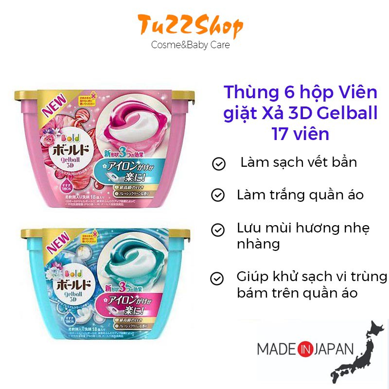 Thùng 6 hộp Viên giặt Xả 3D Gelball 17 viên nội địa Nhật Thùng Nguyên Gelball