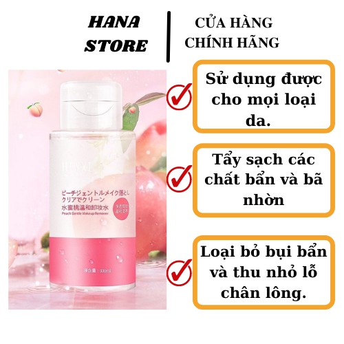 Nước Tẩy Trang HEYXI vị Đào Peach Gentle Makeup Remover Mỹ Phẩm Hana Làm Sạch Dưỡng ẩm 300ml