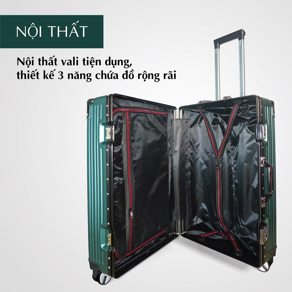 Vali khoá sập KN036 size 20/24 màu đỏ - Vali khóa khung cao cấp, bảo hành 5 năm