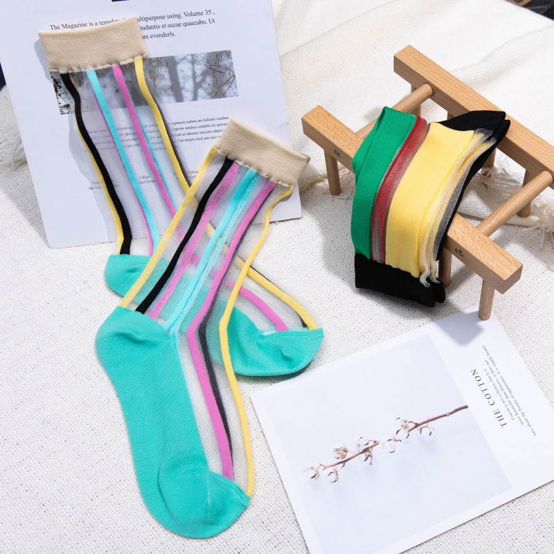 XIXI Tất Chân Trong Suốt Mỏng Co Giãn Họa Tiết Kẻ Sọc / Chấm Bi Cho Nữ