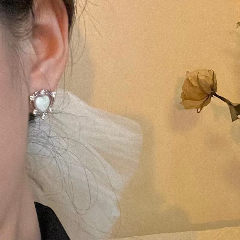 Bông Tai Hình Trái Tim Đính Đá Opal Cao Cấp Thời Trang Mùa Hè Dành Cho Nữ