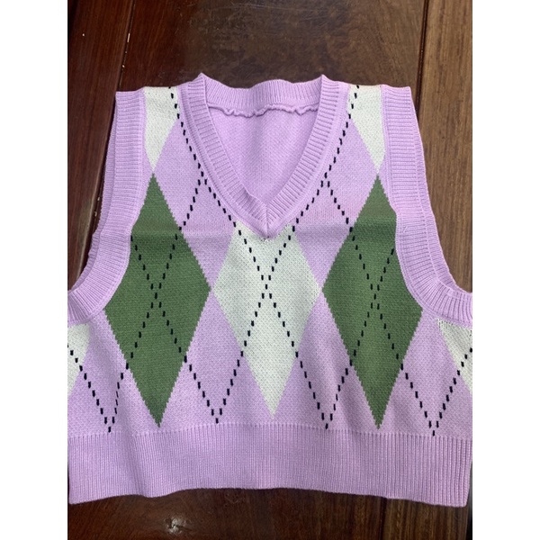 Áo gile tím pastel quả trám freesize chất len đanh